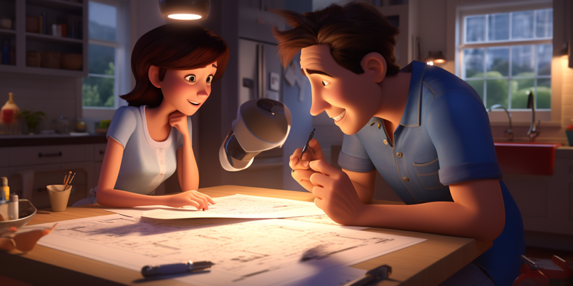 Blueprint A couple looking at a blueprint for their home.