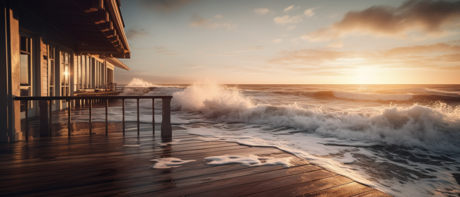 Ocean deck A deck getting splashed by the ocean