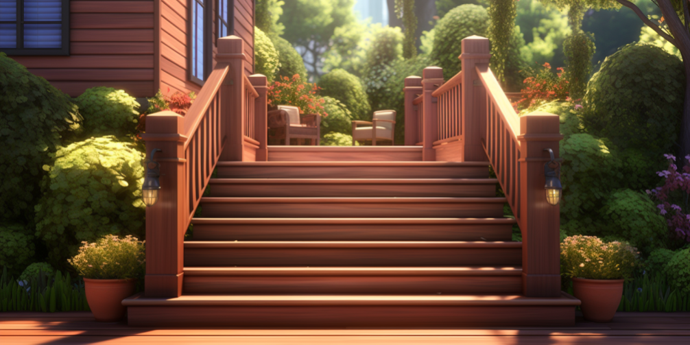 deck stairs A deck with stairs to a beautiful yard