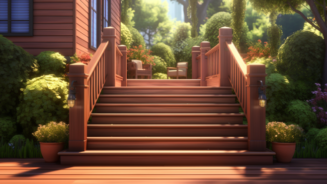 deck stairs A deck with stairs to a beautiful yard