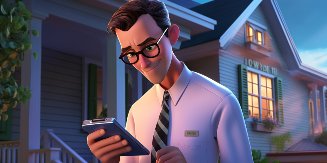 inspector with calculator A man inspecting a house