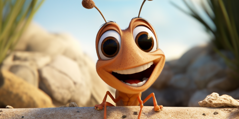 rogalltech_realistic_disney_pixar_cute_termite_playing_on_the_b_4b7ec27e-2e9c-46e2-ad2d-aa012cb730b4 termite by the ocean