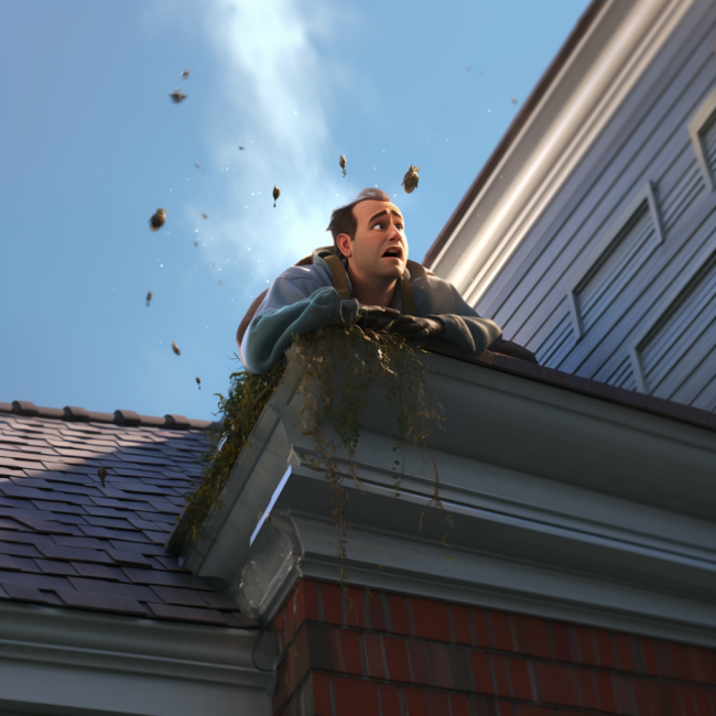 man cleaning his gutters on his roof