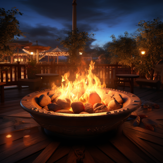 rogalltech_photorealistic_disney_pixar_style_image_of_a_fire_pi_4306334d-b799-4029-9913-be44272f6995 deck with a fire pit
