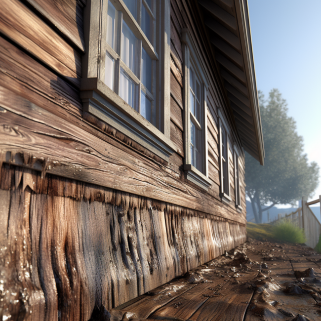 dry rot damage on the side of a home