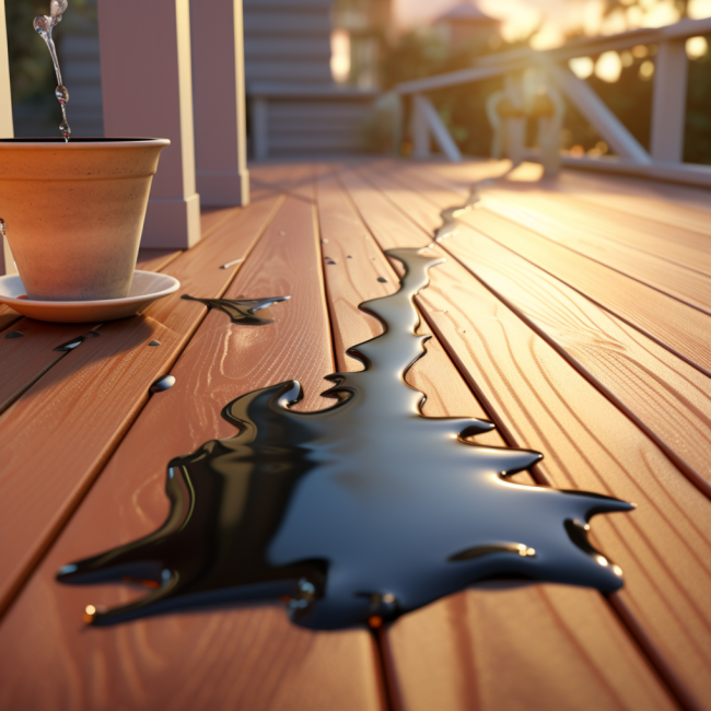 rogalltech_photorealistic_disney_pixar_style_image_of_liquid_ru_4c2d1a41-936f-4a10-8c2b-014fa097c7c9 water spilled on a deck
