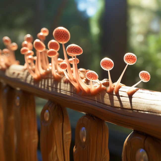 rogalltech_disney_pixar_image_of_spores_sticking_to_redwood_dec_e4aa43b8-63e1-40bf-a15d-455d836e60e5 deck railing with spores