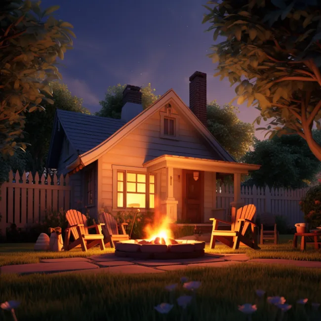 house with a campfire