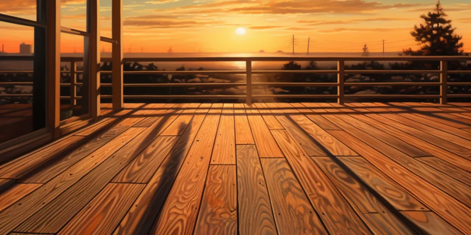 rogalltech_the_sun_beating_down_on_a_wooden_deck_ff2be631-504a-4606-bd9b-056d44010e35 deck with sun